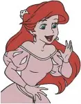 Disney Little Mermaid Ariel Pink Dress Human Close Up Portraits Singing - Filled Embroidery Design - 7600