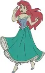 Disney Little Mermaid Ariel Green Blue Town Dress Human Princess Poses Designs - Filled Embroidery Design - 7606