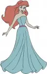 Disney Little Mermaid Ariel Green Blue Town Dress Human Princess Poses Designs - Filled Embroidery Design - 7607