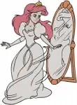 Disney Little Mermaid Ariel Human Arm Pink Dress Wedding Gown Mirror Set - Filled Embroidery Design - 7621