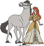 Disney Little Mermaid Ariel Wedding Dress With Flowers Prince Eric Horse Collection - Filled Embroidery Design - 7625