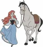 Disney Little Mermaid Ariel With Prince Eric On Horseback Romantic Rides - Filled Embroidery Design - 7626