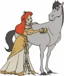 Disney Little Mermaid Ariel With Prince Eric On Horseback Romantic Rides - Filled Embroidery Design - 7627