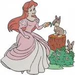 Disney Little Mermaid Ariel With Ursula Contract Pink Dress Flotsam Jetsam - Filled Embroidery Design - 7631