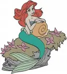 Disney Little Mermaid Ariel Mermaid Form Flower In Hair Swimming Poses Designs - Filled Embroidery Design - 7632