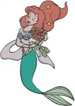 Disney Little Mermaid Ariel Mermaid Form Flower In Hair Swimming Poses Designs - Filled Embroidery Design - 7633