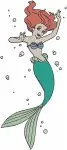 Disney Little Mermaid Ariel Mermaid Form Flower In Hair Swimming Poses Designs - Filled Embroidery Design - 7634