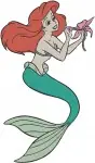 Disney Little Mermaid Ariel Mermaid Holding Flower Various Swimming Poses Set - Filled Embroidery Design - 7647