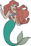 Disney Little Mermaid Ariel Mermaid Sitting On Rock Waving Elegant Poses Collection - Filled Embroidery Design - 7648