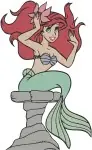 Disney Little Mermaid Ariel Mermaid Sitting On Rock Waving Elegant Poses Collection - Filled Embroidery Design - 7650