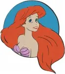 Disney Little Mermaid Ariel Mermaid Close Up Circle Frame Profile View - Filled Embroidery Design - 7664