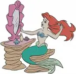 Disney Little Mermaid Ariel Mermaid At Vanity Mirror King Triton Throne Set - Filled Embroidery Design - 7673