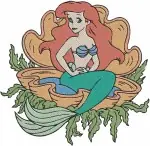 Disney Little Mermaid Ariel Mermaid With Flounder Sebastian On Flower Rock Collection - Filled Embroidery Design - 7678
