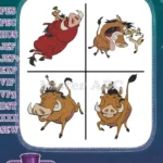 The Lion King - Timon Riding Pumbaa - Dancing And Playful Meerkat And Whog Antics - Comedy Duo Adventures - Filled Embroidery Design - Instant Download