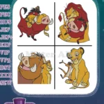 Disney Lion King Timon And Pumbaa Simba Best Friends Trio Relaxing Collection - Filled Embroidery Design - Instant Download
