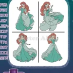 Disney Little Mermaid Ariel Teal Green Dress Human Form Graceful Standing Designs - Filled Embroidery Design - Instant Download