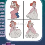 Disney Little Mermaid Ariel Pink Dress Human Form Elegant Princess Poses Bundle - Filled Embroidery Design - Instant Download
