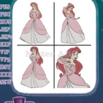 Disney Little Mermaid Ariel Pink Ballgown And Nightgown Princess Wardrobe Set - Filled Embroidery Design - Instant Download