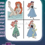 Disney Little Mermaid Ariel Bathing Green Sail Dress Blue Town Dress Human - Filled Embroidery Design - Instant Download