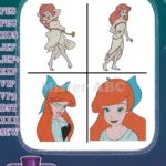 Disney Little Mermaid Ariel Peasant Dress Human Form Blue Bow Close Ups Bundle - Filled Embroidery Design - Instant Download