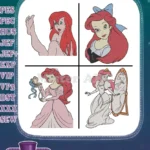 Disney Little Mermaid Ariel Human Arm Pink Dress Wedding Gown Mirror Set - Filled Embroidery Design - Instant Download