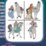 Disney Little Mermaid Ariel With Prince Eric On Horseback Romantic Rides - Filled Embroidery Design - Instant Download