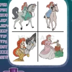 Disney Little Mermaid Ariel With Ursula Contract Pink Dress Flotsam Jetsam - Filled Embroidery Design - Instant Download