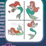 Disney Little Mermaid Ariel Mermaid Holding Flower Various Swimming Poses Set - Filled Embroidery Design - Instant Download