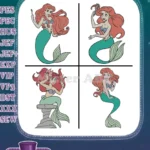 Disney Little Mermaid Ariel Mermaid Sitting On Rock Waving Elegant Poses Collection - Filled Embroidery Design - Instant Download