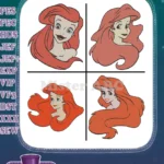 Disney Little Mermaid Ariel Mermaid Headshots Various Expressions Red Hair Bundle - Filled Embroidery Design - Instant Download