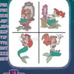 Disney Little Mermaid Ariel Mermaid At Vanity Mirror King Triton Throne Set - Filled Embroidery Design - Instant Download