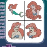 Disney Little Mermaid Ariel Mermaid Close Up Portraits Smiling Pensive Pretty - Filled Embroidery Design - Instant Download