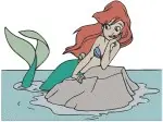 The Little Mermaid Ariel In Pink Dress On Rock Sitting On Rock With Flowers - Filled Embroidery Design - 7693