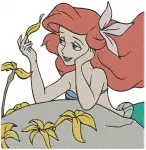 The Little Mermaid Ariel On Rock With Fork Dinglehopper And Playing Card - Filled Embroidery Design - 7697