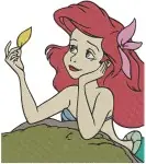 The Little Mermaid Ariel On Rock With Fork Dinglehopper And Playing Card - Filled Embroidery Design - 7698