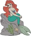 The Little Mermaid Ariel On Rock In Pink Dress And In Giant Seashell Posing - Filled Embroidery Design - 7700