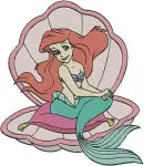 The Little Mermaid Ariel On Rock In Pink Dress And In Giant Seashell Posing - Filled Embroidery Design - 7703