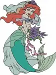The Little Mermaid Ariel With Flowers In Hair On Rock And Various Mermaid Poses - Filled Embroidery Design - 7704
