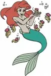 The Little Mermaid Ariel With Flowers In Hair On Rock And Various Mermaid Poses - Filled Embroidery Design - 7706