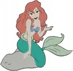 The Little Mermaid Ariel Various Sitting Poses On Rocks And As Mermaid - Filled Embroidery Design - 7708