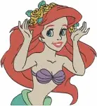 The Little Mermaid Ariel With Bubbles Flowers In Hair Portrait In Frame Bathing - Filled Embroidery Design - 7714
