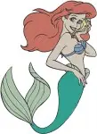 The Little Mermaid Ariel On Rock With Mirror Holding Necklace And With Scuttle - Filled Embroidery Design - 7717