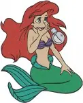 The Little Mermaid Ariel On Rock With Mirror Holding Necklace And With Scuttle - Filled Embroidery Design - 7719