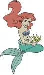 The Little Mermaid Ariel With Starfish Bubbles Lying On Rock And Various Poses - Filled Embroidery Design - 7721