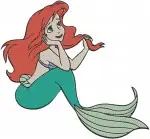 The Little Mermaid Ariel Various Portraits And Mermaid Poses With Mirror And Sitting - Filled Embroidery Design - 7759