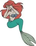 The Little Mermaid Ariel Thoughtful Mermaid And Human Form In Gold Dress Poses - Filled Embroidery Design - 7764