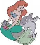 The Little Mermaid Ariel With Flounder And Riding Dolphin Underwater Adventures - Filled Embroidery Design - 7785