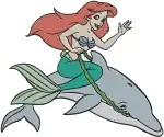 The Little Mermaid Ariel With Flounder And Riding Dolphin Underwater Adventures - Filled Embroidery Design - 7786