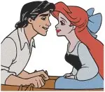 The Little Mermaid Ariel And Prince Eric In Blue Dress And Various Romantic Poses - Filled Embroidery Design - 7807