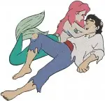 The Little Mermaid Ariel And Prince Eric In Blue Dress And Various Romantic Poses - Filled Embroidery Design - 7809